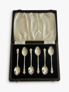 VF Jewellery Second Hand Silver 'Deco' End Coffee Spoons, Set of 6, Dated Birmingham 1977