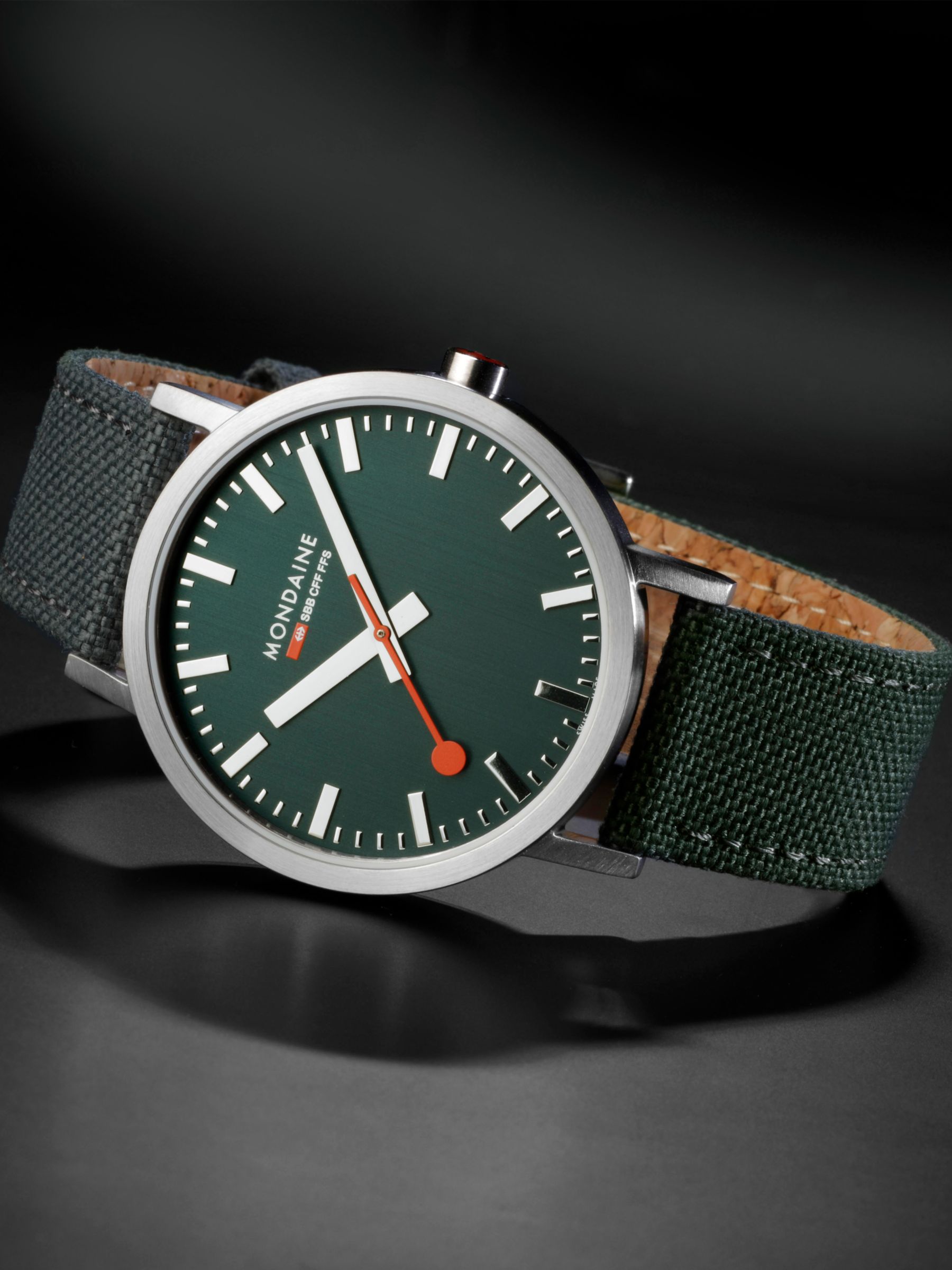 Mondaine Unisex Sbb Classic 40mm Fabric Strap Watch Green A6603036060sbf At John Lewis And Partners