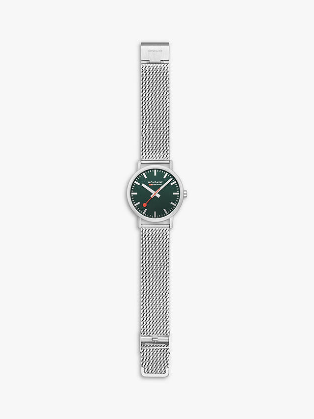 Mondaine Unisex SBB Classic 40mm Mesh Strap Watch, Silver/Green A660.30360.60SBJ