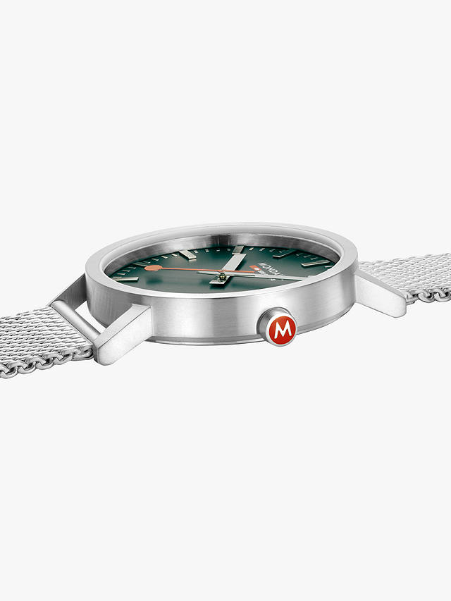 Mondaine Unisex SBB Classic 40mm Mesh Strap Watch, Silver/Green A660.30360.60SBJ