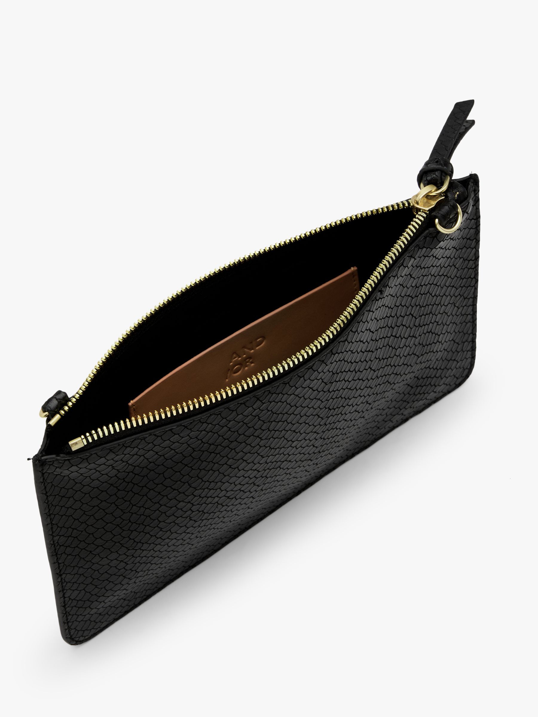 AND/OR Snake Embossed Leather Cross Body Clutch Bag, Black