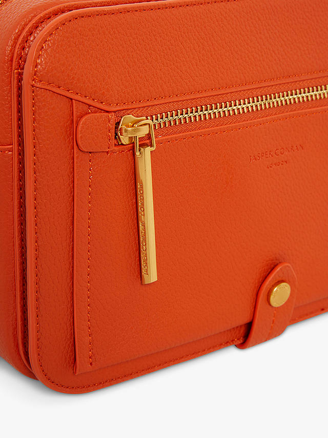 Jasper Conran London Baylee Double Pocket Faux Leather Toaster Cross Body Bag, Orange