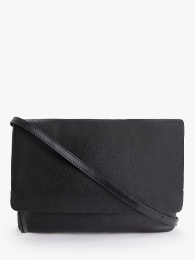 John Lewis Mistry Leather Flapover Clutch Bag, Black
