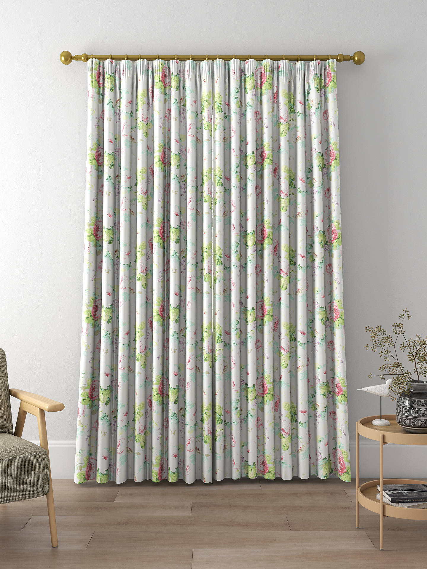 Sanderson Chelsea Made to Measure Curtains, Pink/Celadon