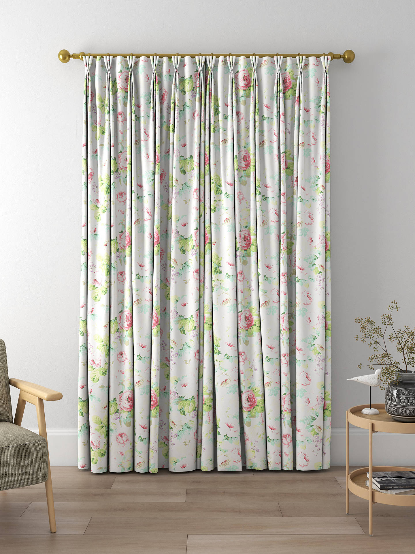 Sanderson Chelsea Made to Measure Curtains, Pink/Celadon