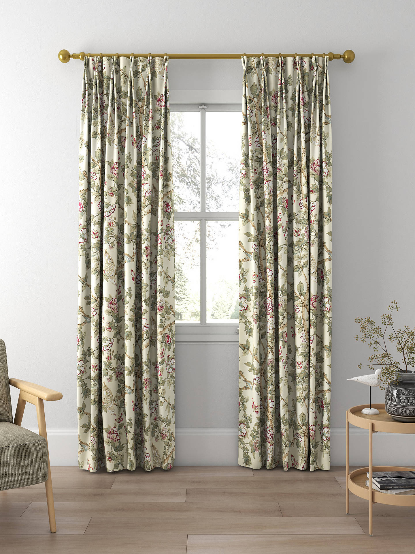 Sanderson Caverley Rose Made to Measure Curtains, Rose/Pewter
