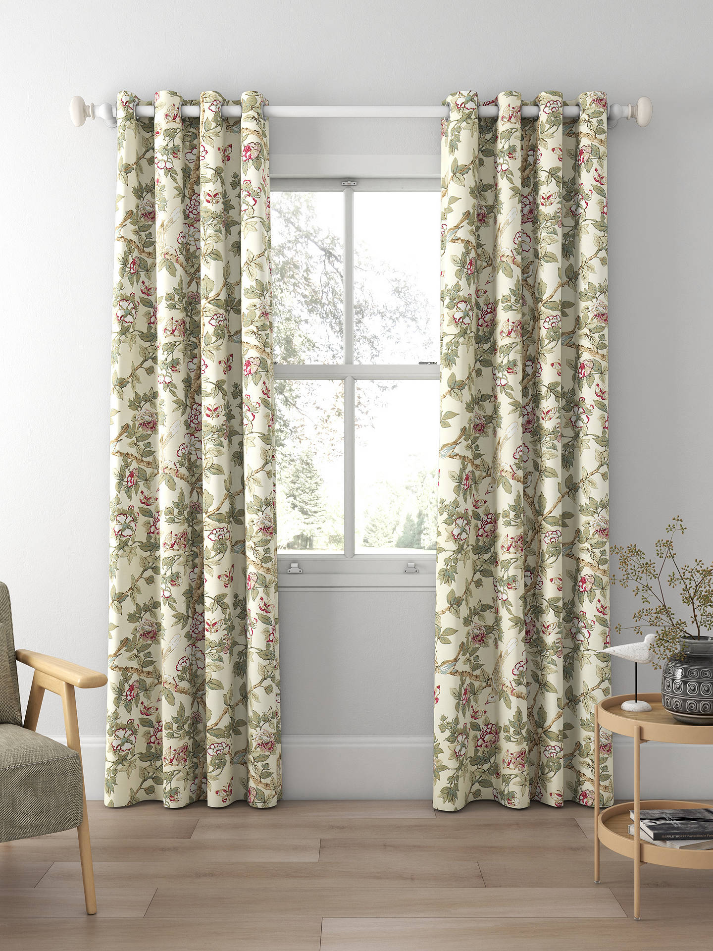 Sanderson Caverley Rose Made to Measure Curtains, Rose/Pewter