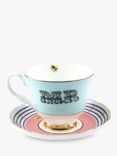 Yvonne Ellen 'Mr' Bone China Tea Cup & Saucer, 280ml, Light Blue