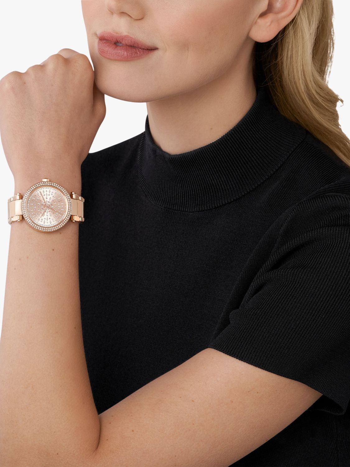Michael Kors Women's Parker Crystal Dial Bracelet Strap Watch, Rose Gold  MK7286 at John Lewis & Partners
