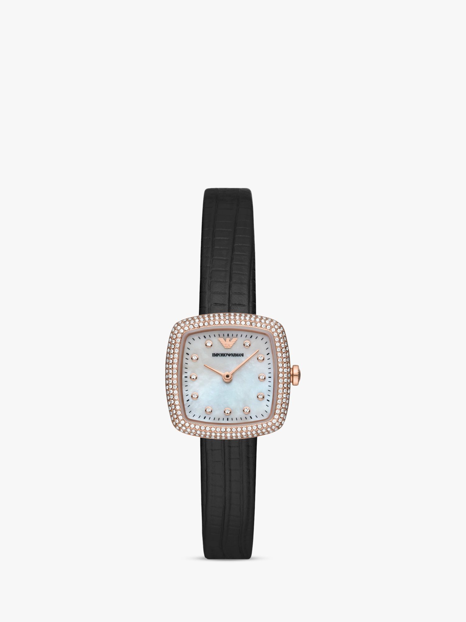Emporio Armani AR11495 Women's Crystal Leather Strap Watch, Black/Mother of  Pearl at John Lewis & Partners