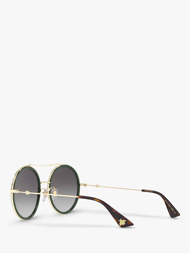 Gucci GG0061S Women's Polarised Round Sunglasses, Gold/Grey Gradient