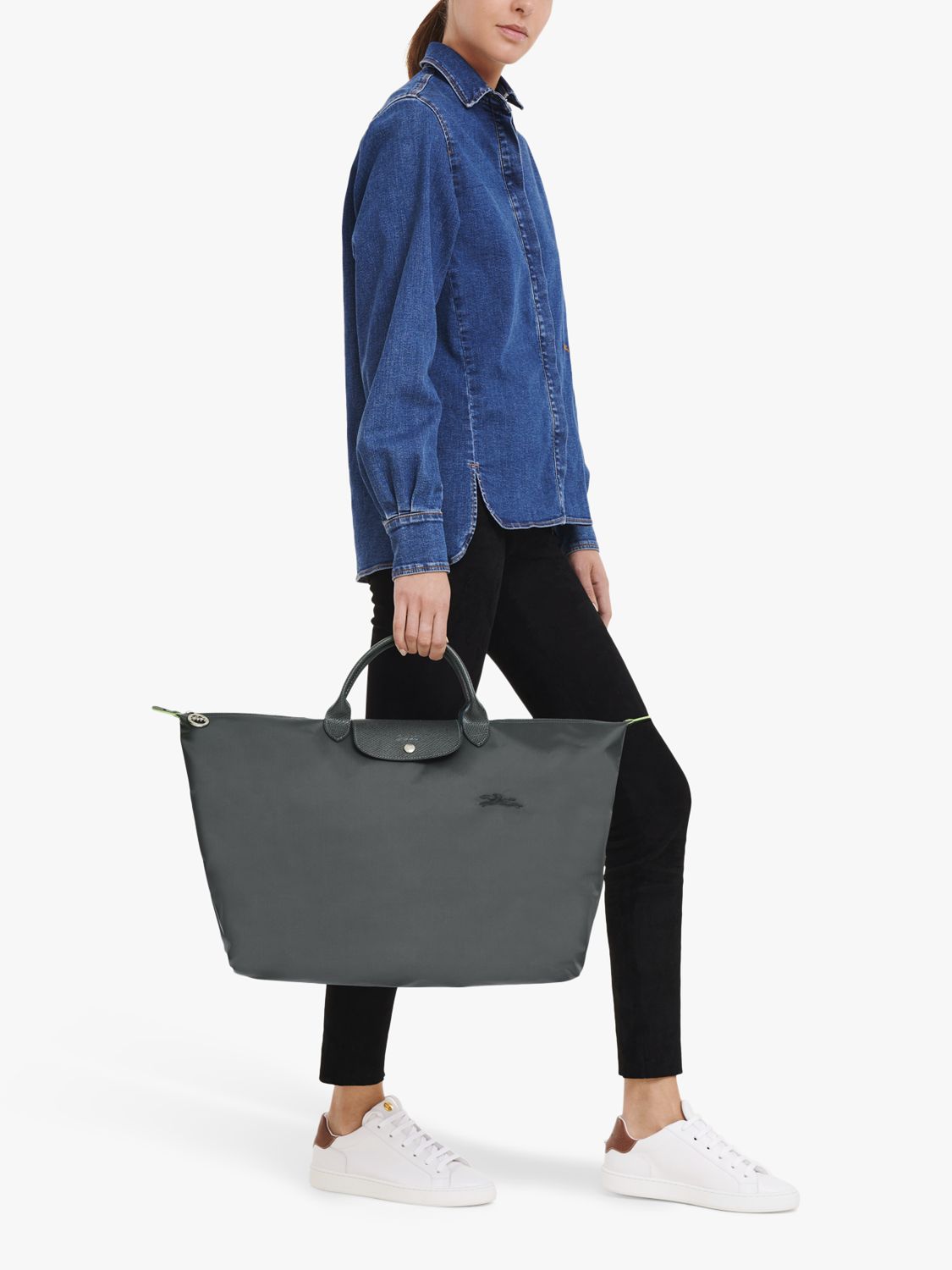 Longchamp Le Pliage Green Recycled Canvas Pouch, Graphite at John