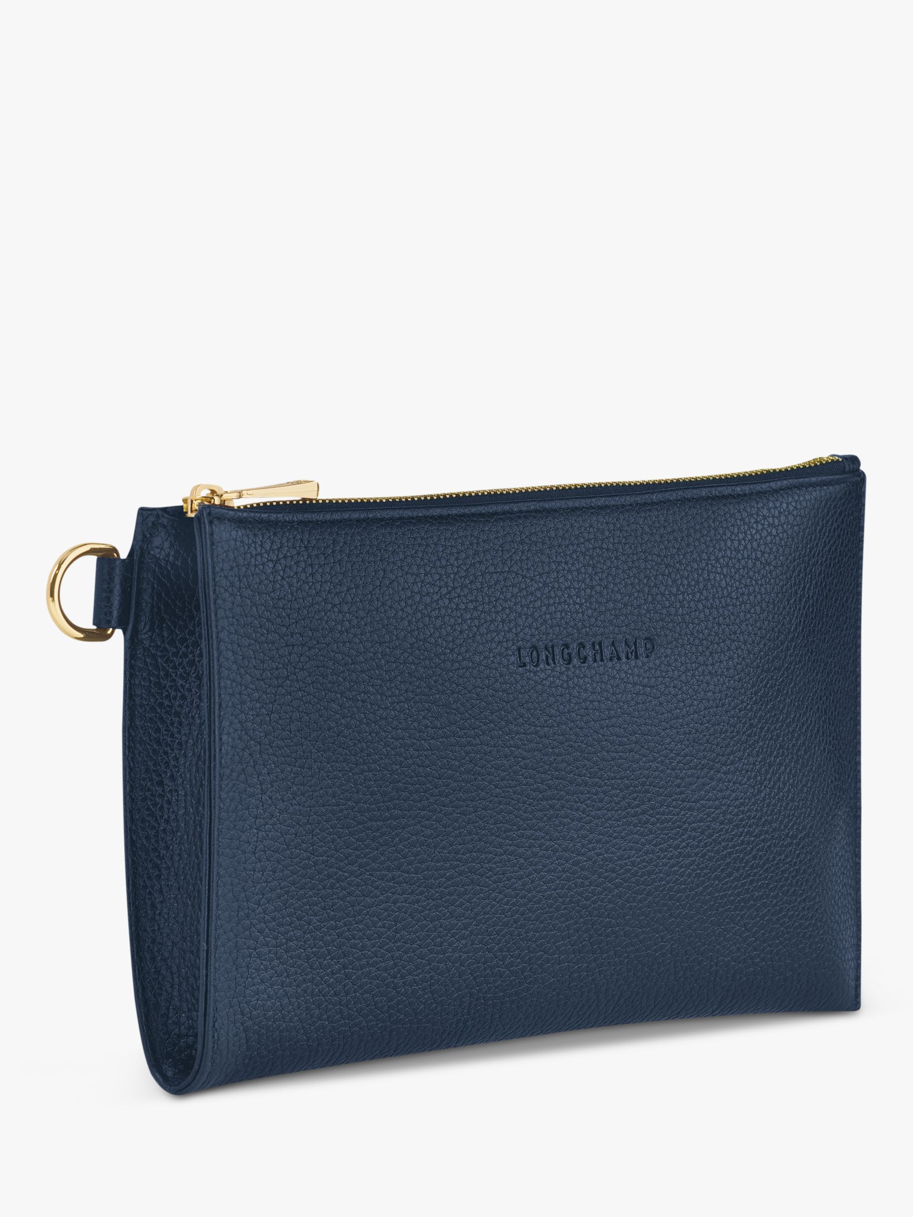 Longchamp Le Foulonné Leather Pouch Bag, Navy at John Lewis & Partners