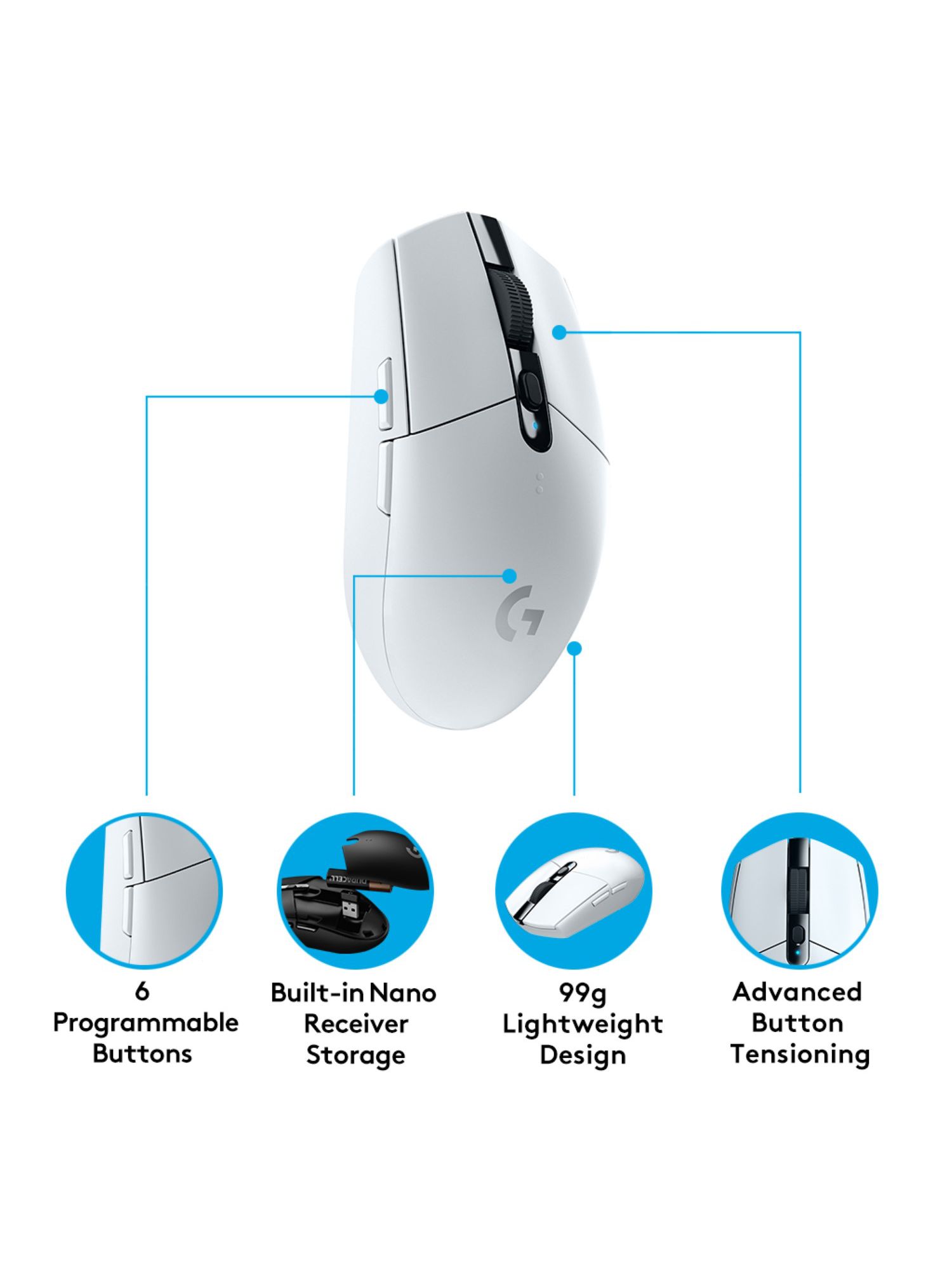 Logitech G305 Lightspeed Wireless Gaming Mouse, White