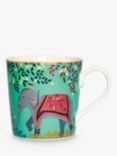 Sara Miller Escape to India Elephants Oasis Mug, 340ml, Jade/Multi