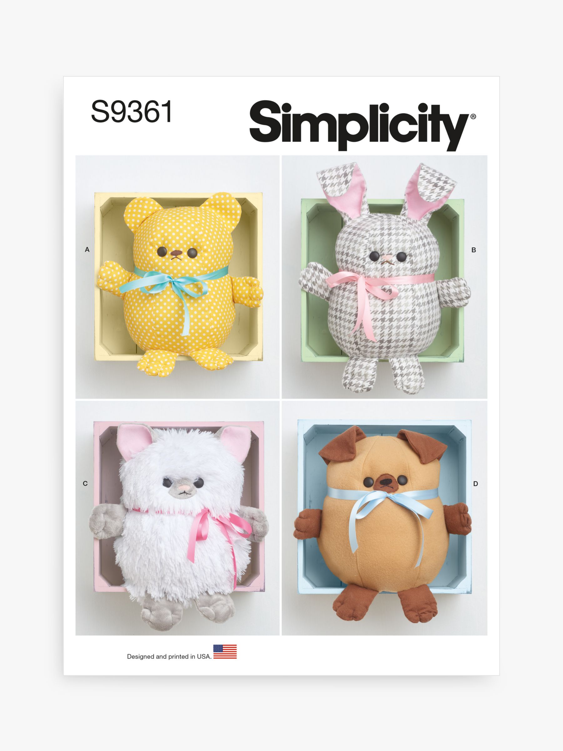 Simplicity Huggable Critters Sewing Pattern, S9361