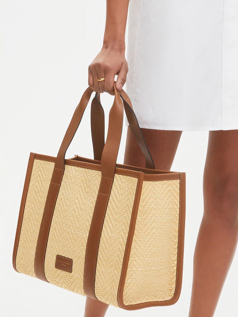 Aspinal of London Small Henley Raffia and Leather Tote Bag, Tan/Natural