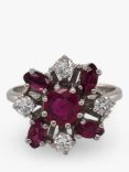 VF Jewellery Second Hand 14ct White Gold Diamond & Ruby Cluster Ring, Dated Circa 1960s