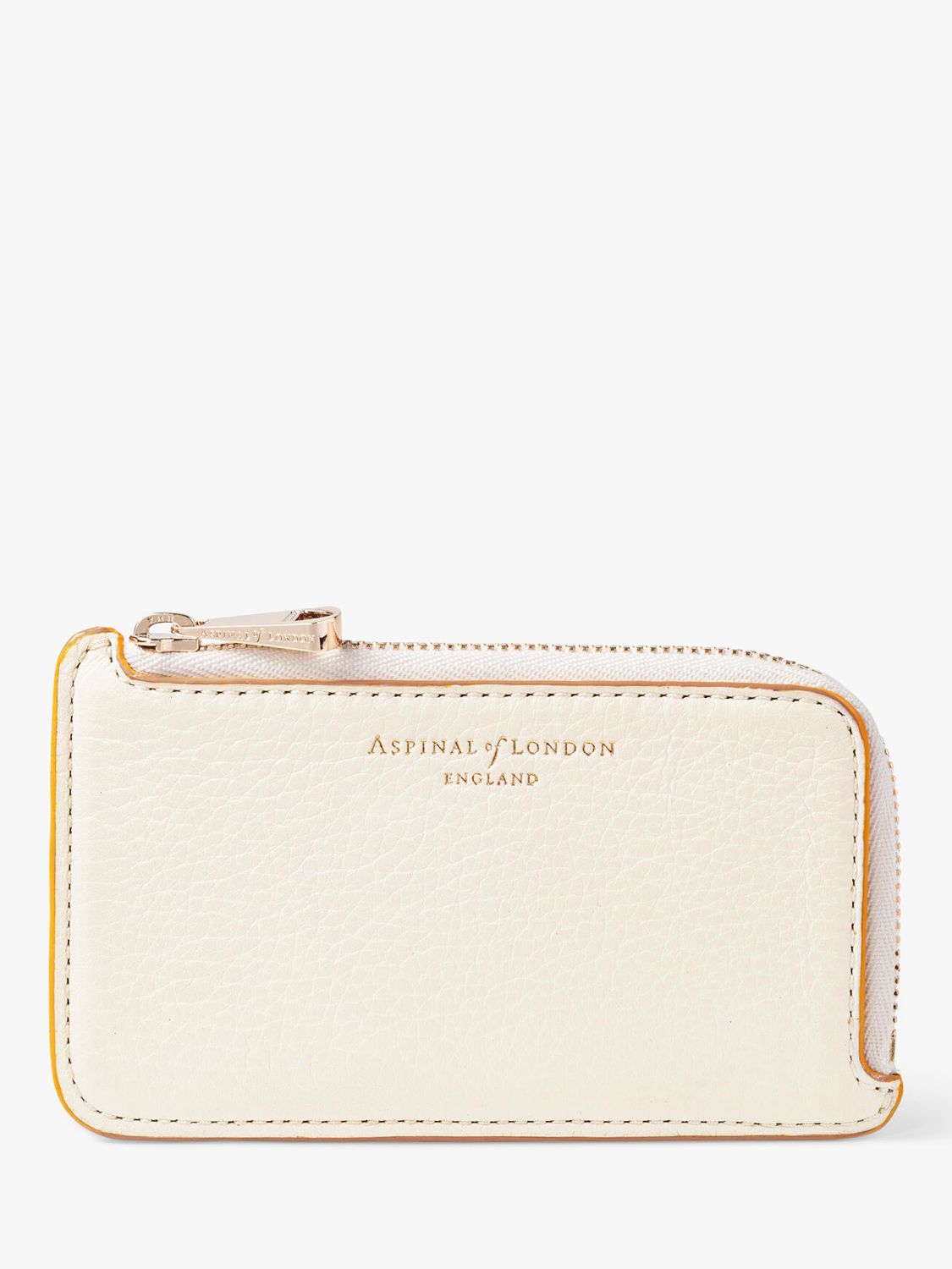 Aspinal of London Pebble Leather Zipped Coin and Card Holder, Ivory