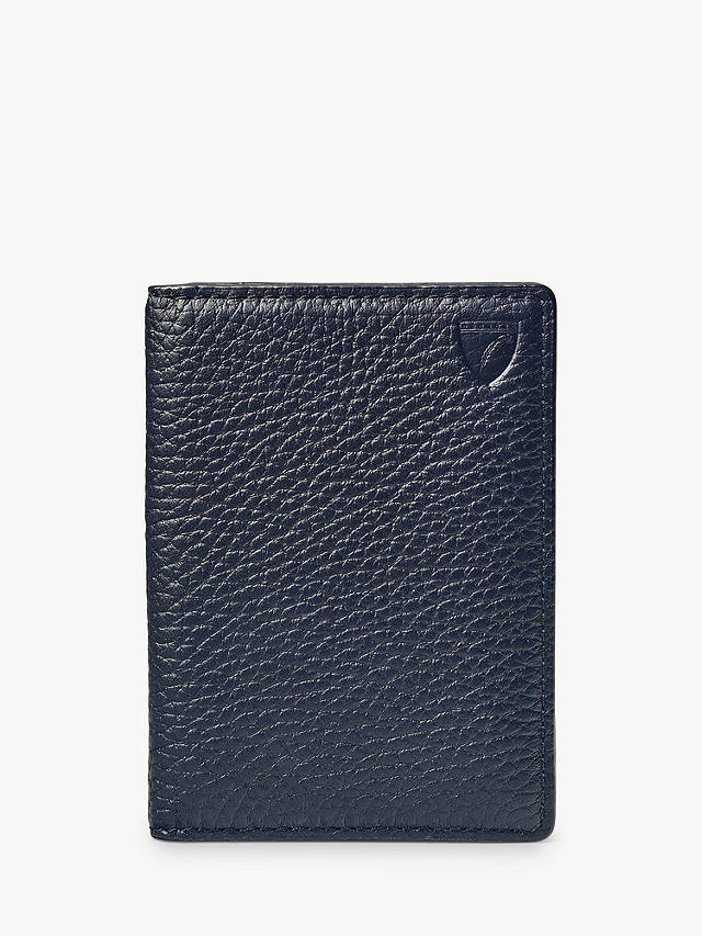 Aspinal of London Double Fold Pebble Leather Card Holder, Navy