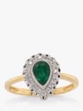 VF Jewellery Second Hand 18ct Yellow & White Gold Diamond & Emerald Pear Shaped Cluster Ring, Dated Circa 2000