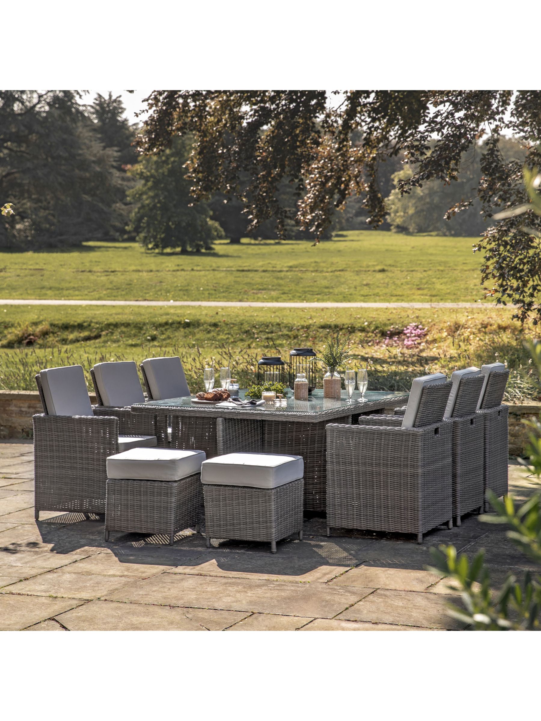 Photo of Gallery direct adford 10-seater height adjustable cube square garden dining table & chairs set grey