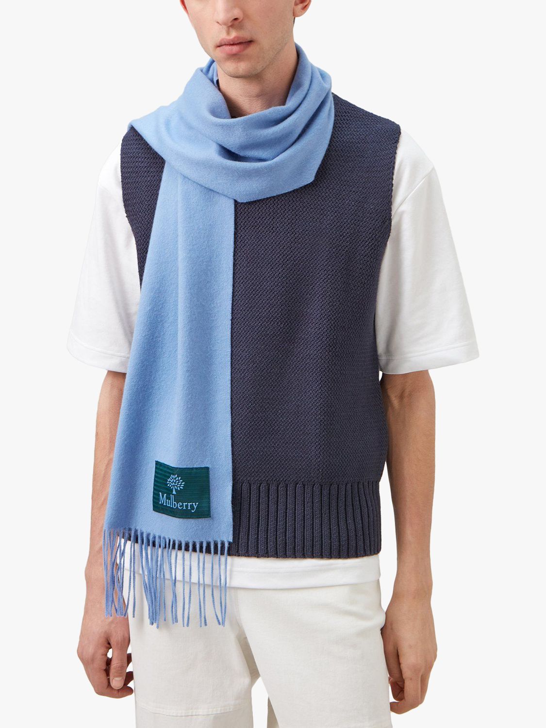 Mulberry Cashmere Scarf, Cornflower Blue at John Lewis & Partners