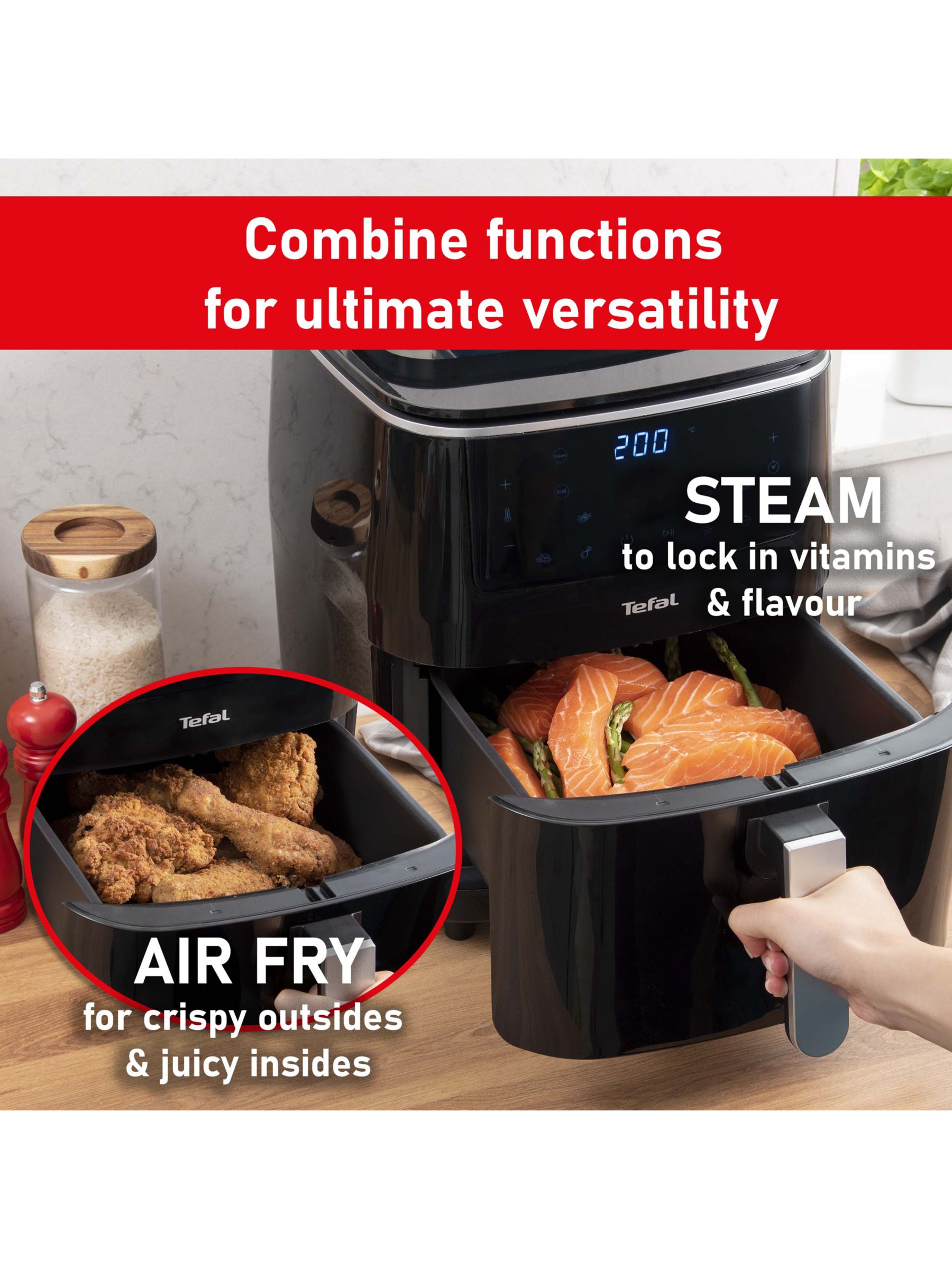 T-Fal Easy Fry Grill & Steam 3in1 XXL Air Fryer, 6.5L Low Oil Healthy