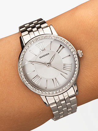 Sekonda Women's Cubic Zirconia Bracelet Strap Watch, Silver/White 40348.27 
