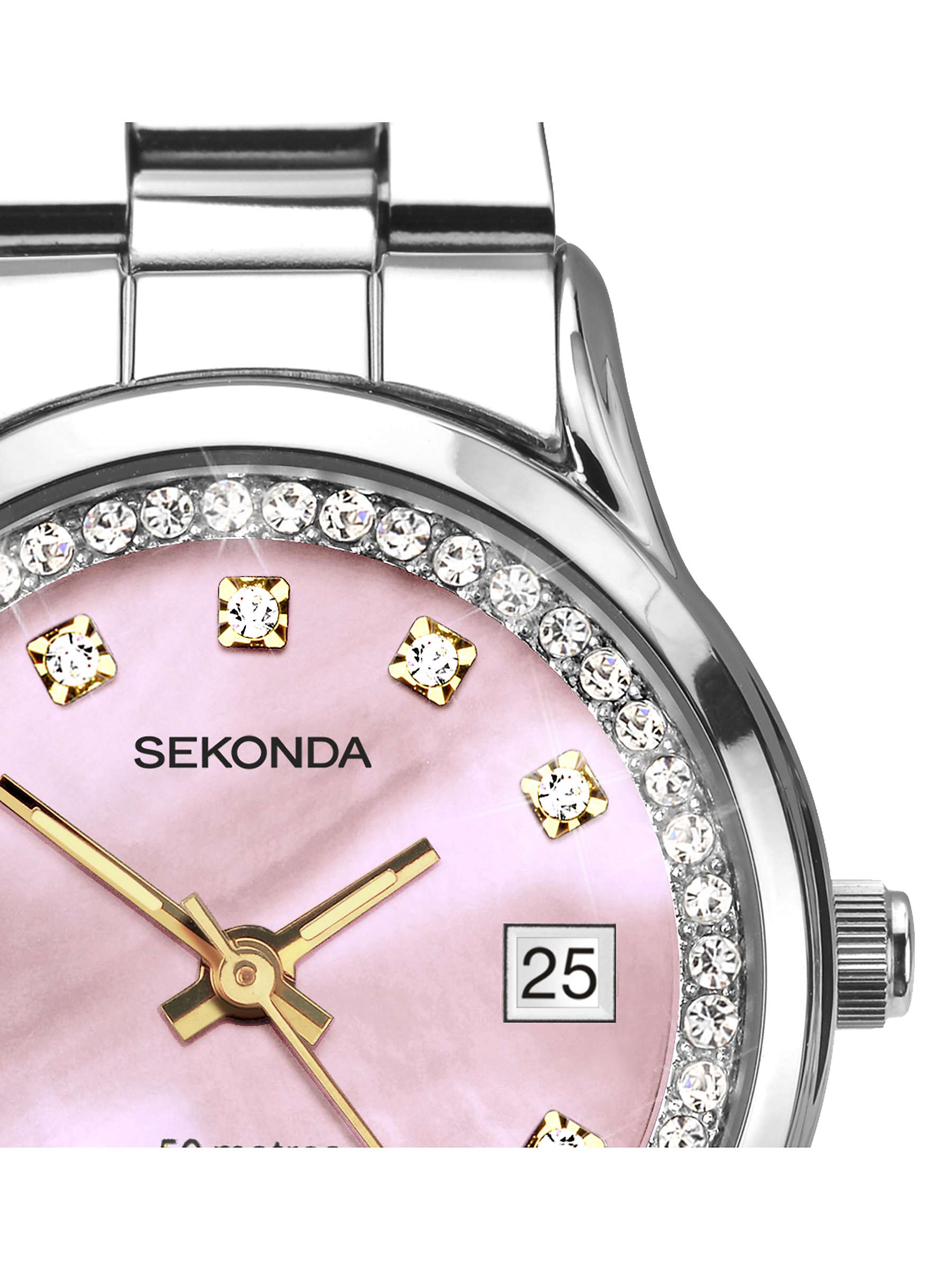 Buy Sekonda 40475.27 Women's Crystal Mother of Pearl Date Bracelet Strap Watch, Silver/Pink Online at johnlewis.com