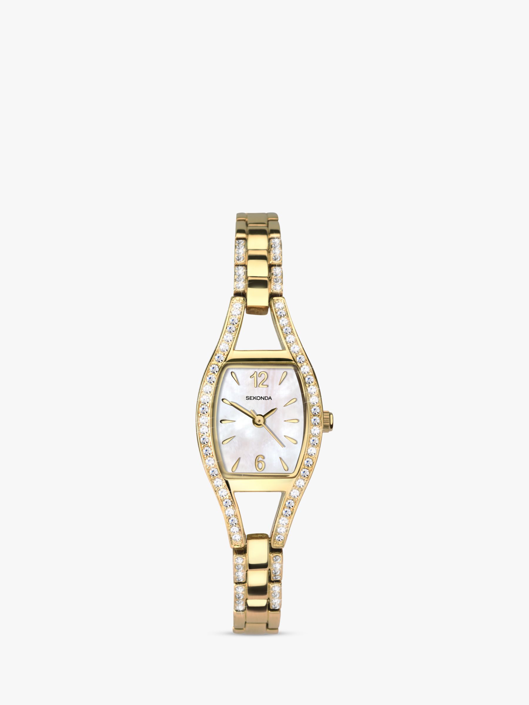 Sekonda 2392.27 Women's Cubic Zirconia Bracelet Strap Watch, Gold/Mother of Pearl