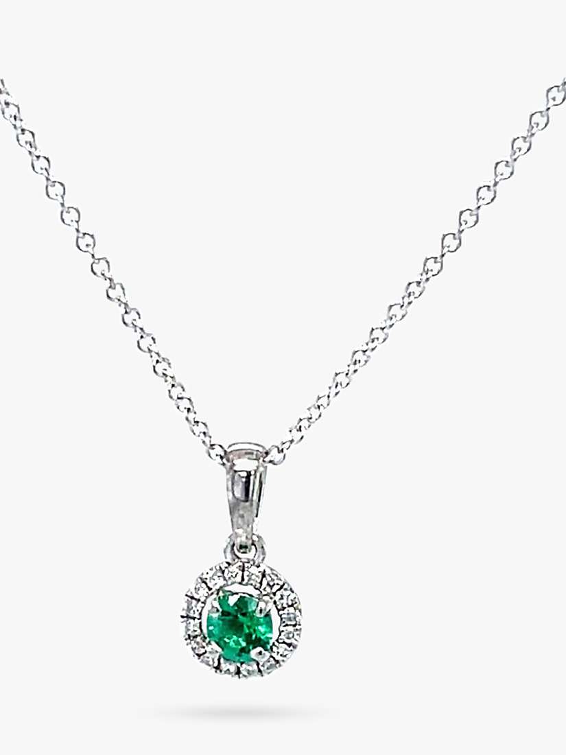 Buy E.W Adams 18ct White Gold Emerald & Diamond Cluster Pendant Necklace Online at johnlewis.com