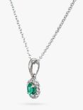 E.W Adams 18ct White Gold Emerald & Diamond Cluster Pendant Necklace