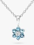 E.W Adams 18ct White Gold Diamond and Aquamarine Flower Pendant Necklace