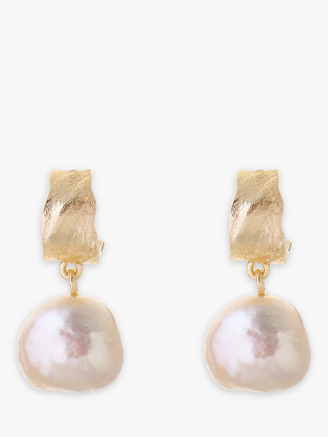 Tutti & Co Drop Pearl Huggie Earrings, Gold