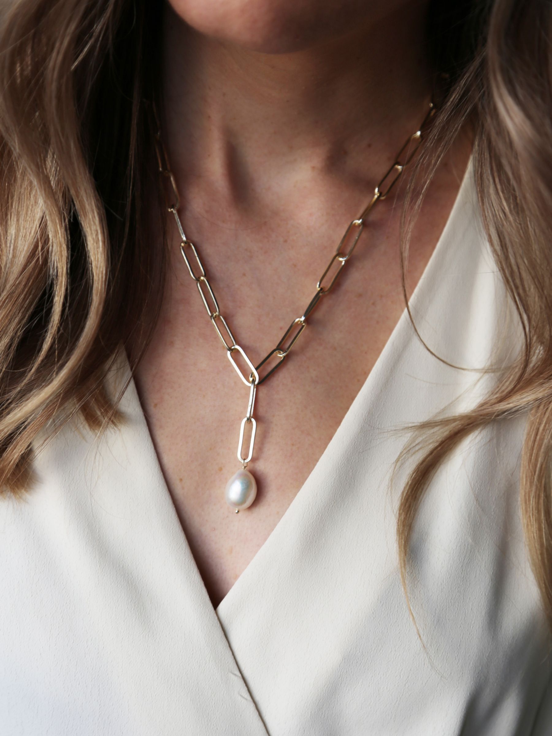 Tutti & Co Prosper Baroque Pearl Chain Necklace, Gold