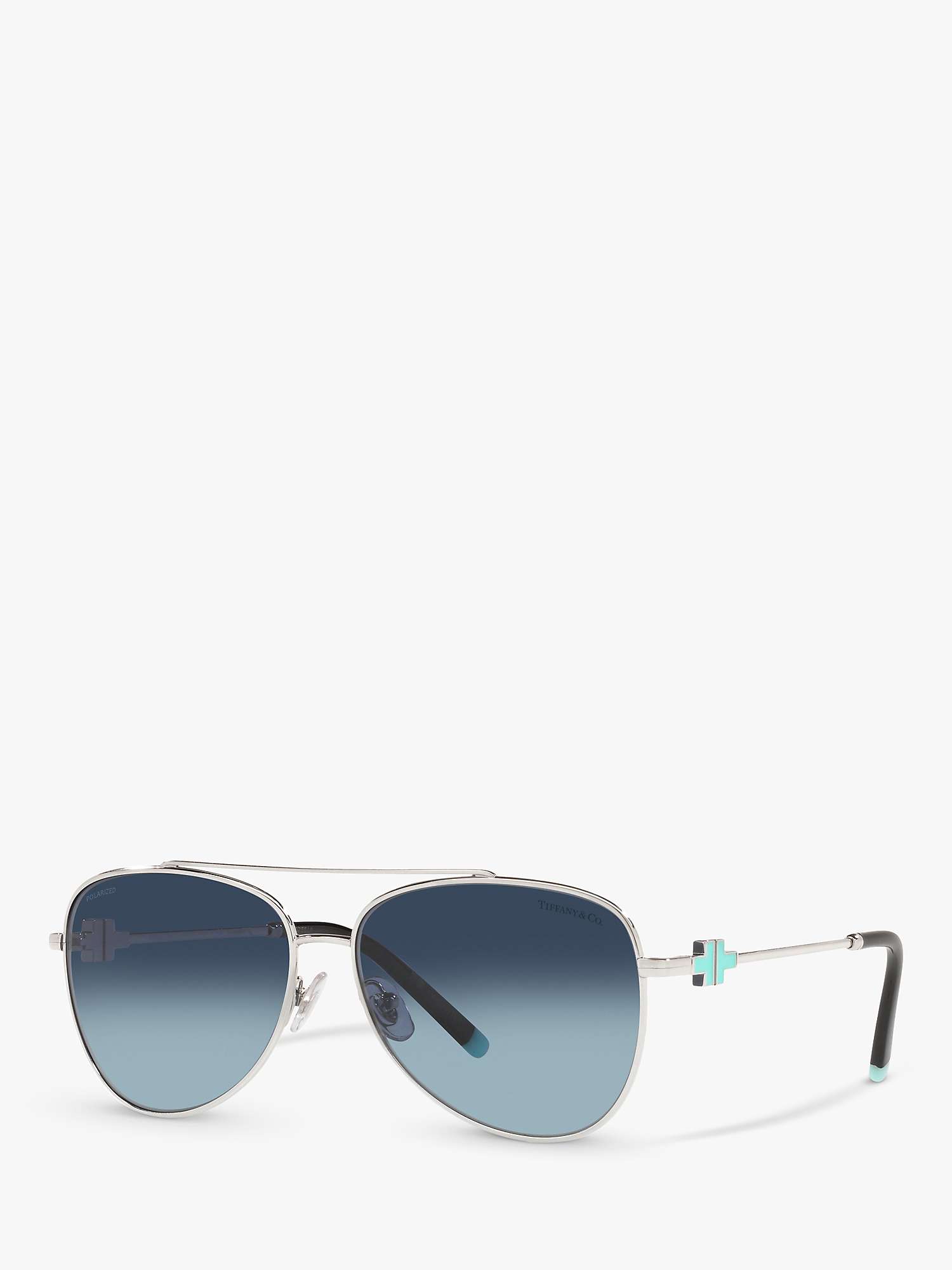 Buy Tiffany & Co TF3080 Women's Polarised Aviator Sunglasses, Silver/Blue Gradient Online at johnlewis.com