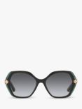 BVLGARI 0BV8241KB Women's Polarised Butterfly Sunglasses, Black On Emerald/Grey Gradient