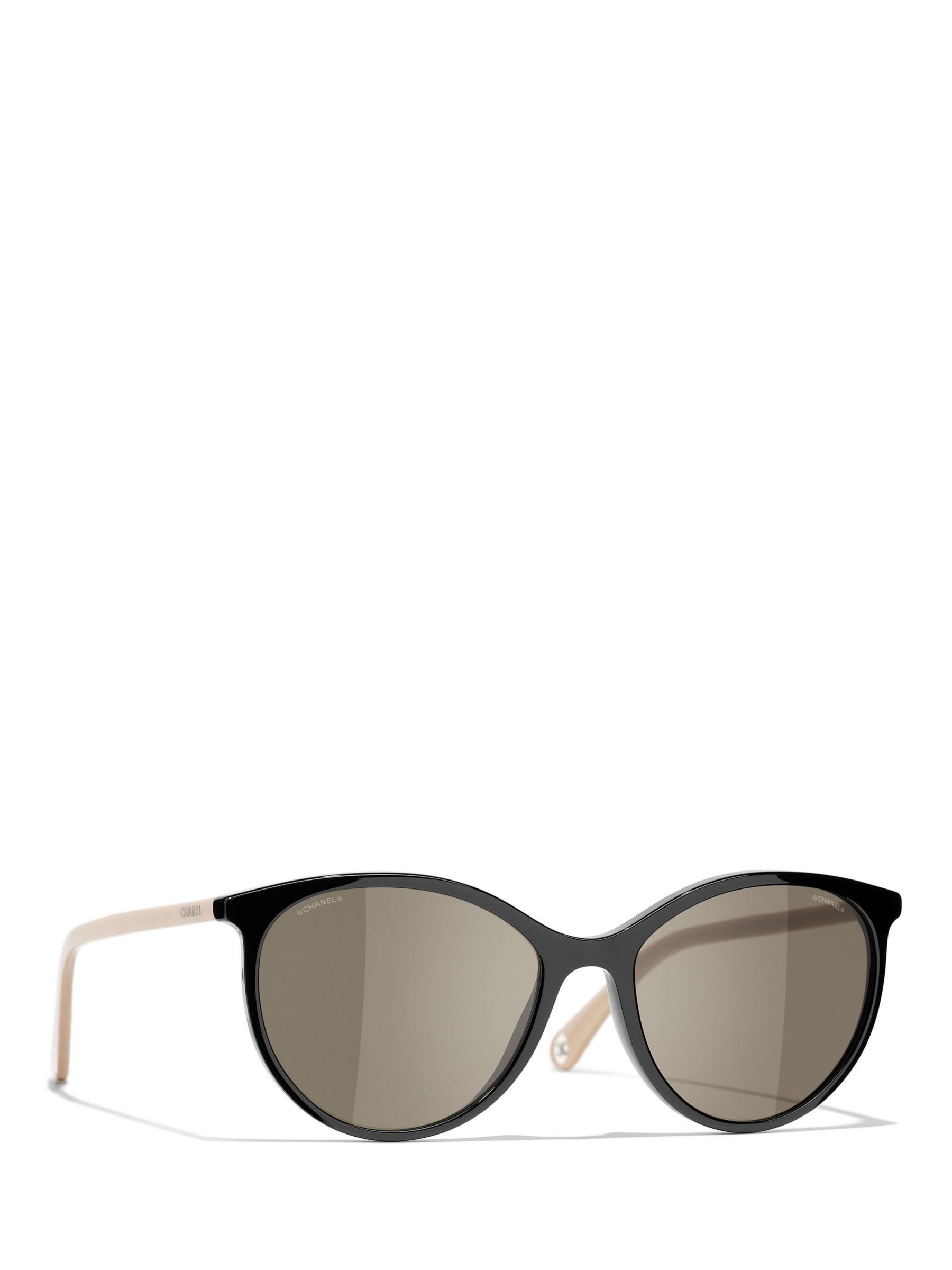CHANEL Oval Sunglasses CH5448 Shiny Black/Brown at John Lewis & Partners