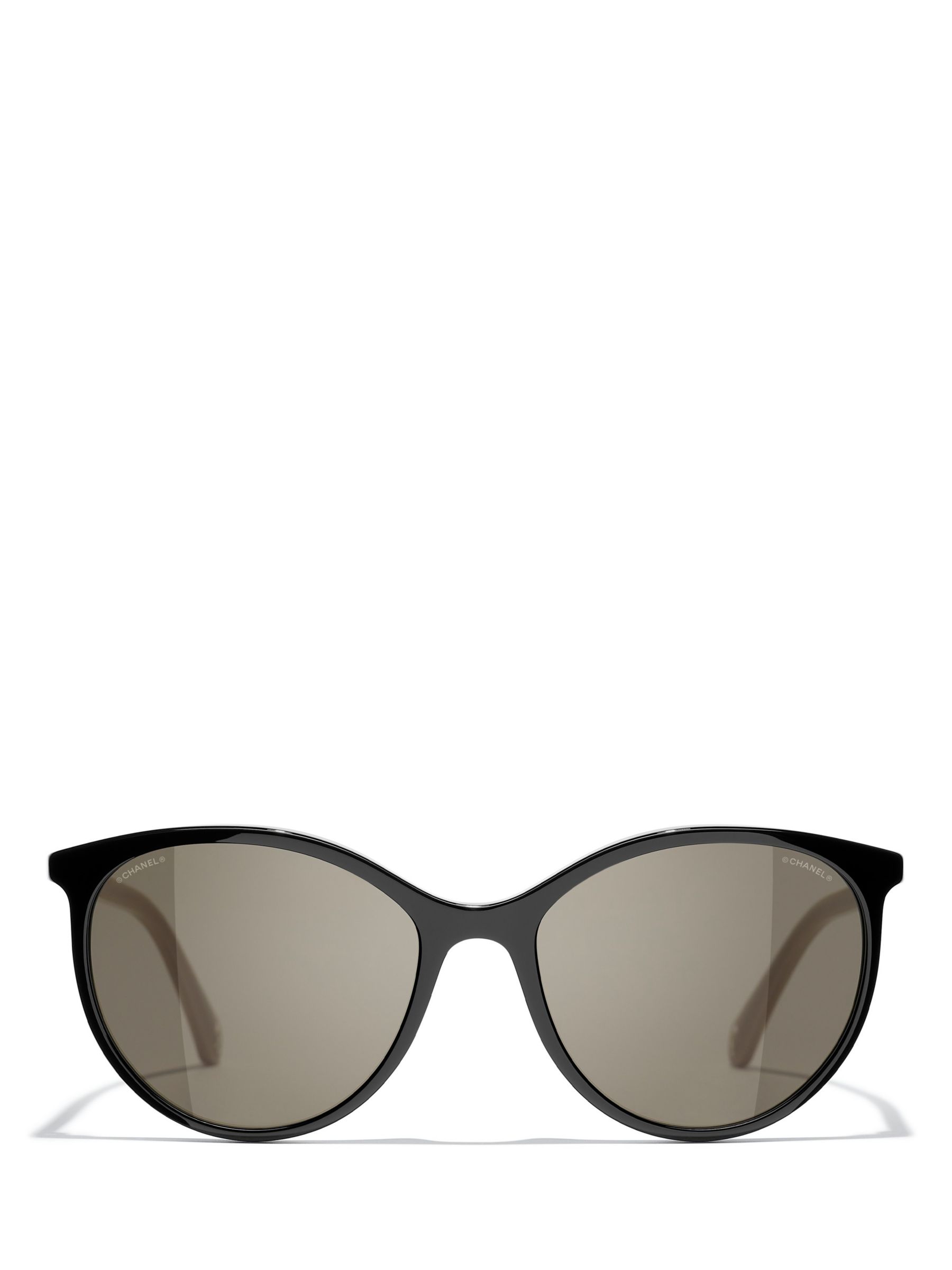 CHANEL Oval Sunglasses CH5448 Shiny Black/Brown at John Lewis & Partners