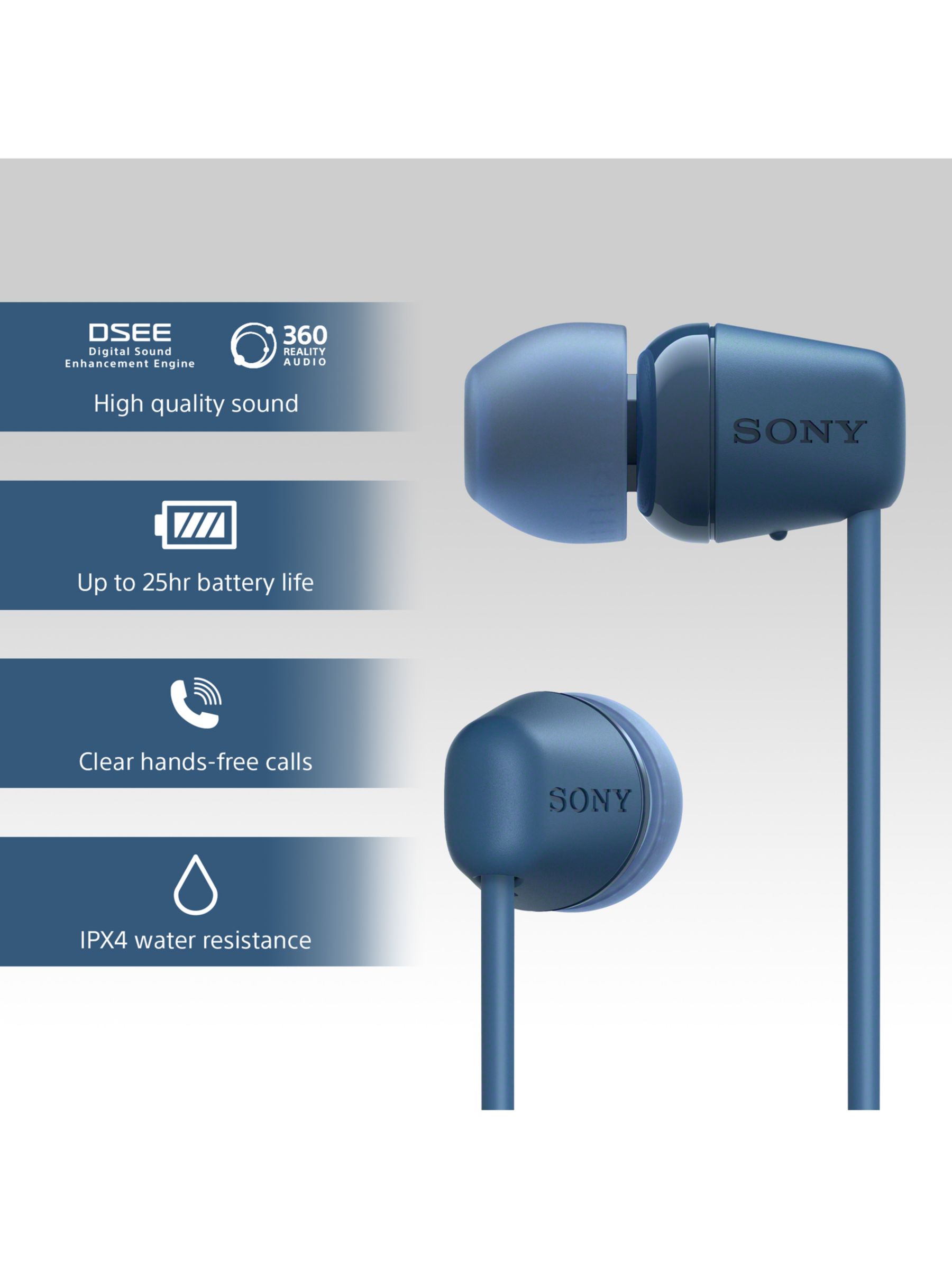 Sony WI-C100 Wireless In-ear Bluetooth Headphones with built-in microphone,  Blue 