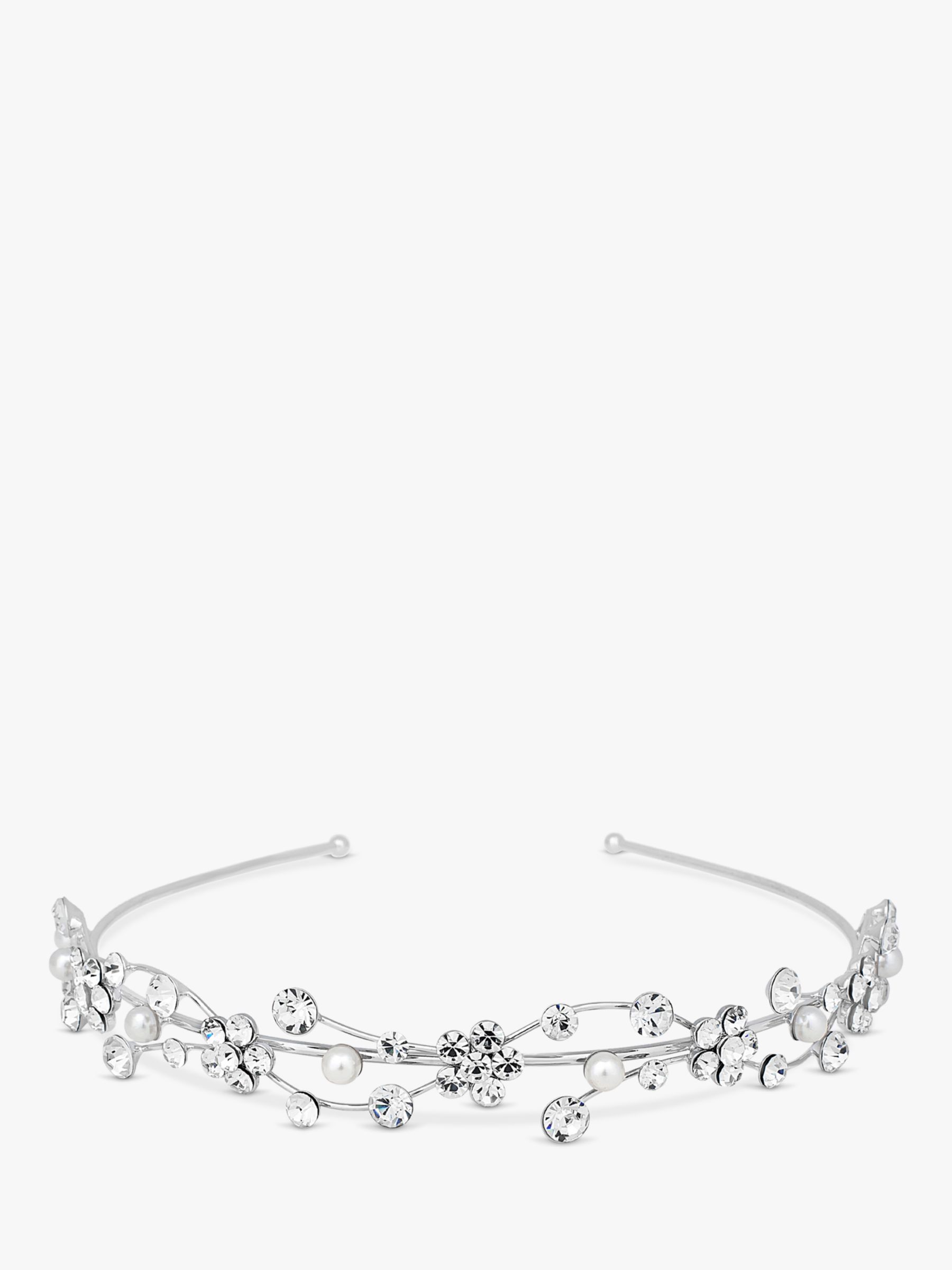 Jon Richard Bridal Floral Crystal Headband, Silver