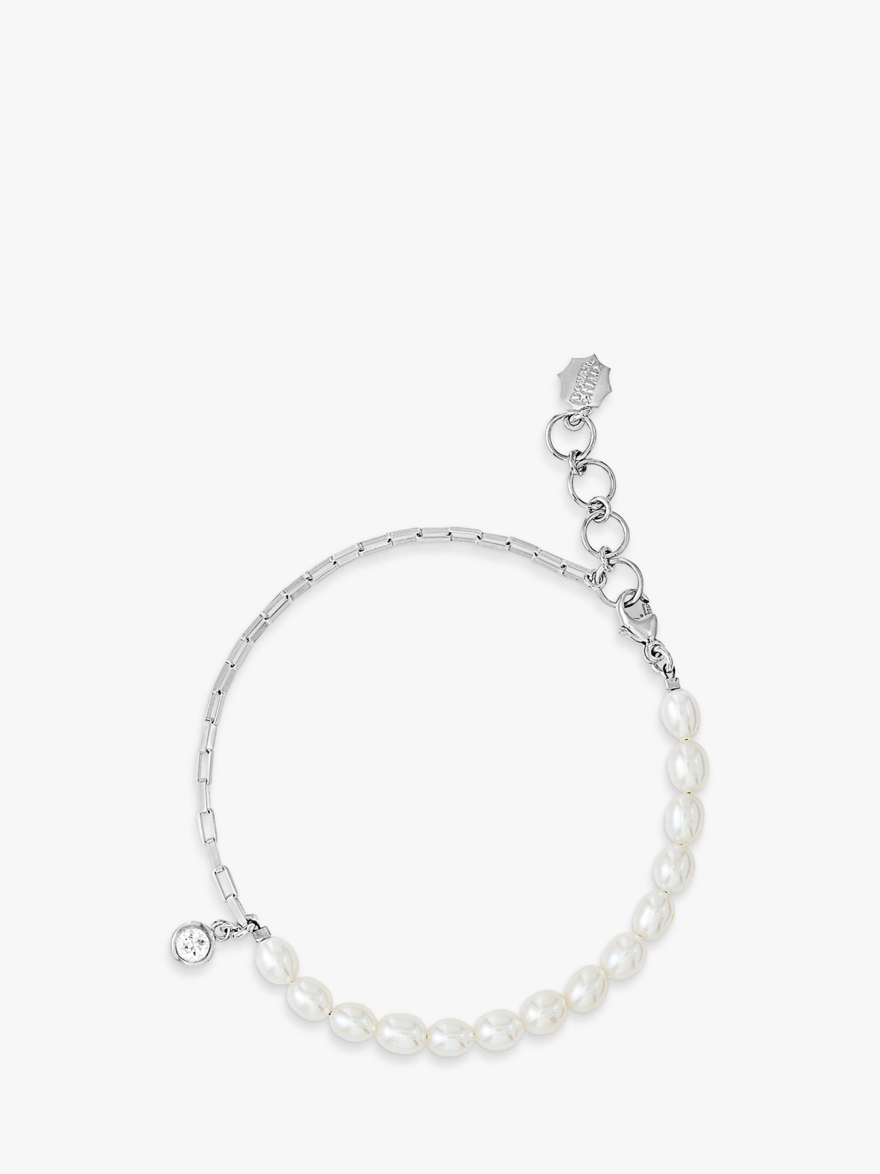 Dower & Hall Freshwater Pearl & White Topaz Half Chain Bracelet, Silver ...