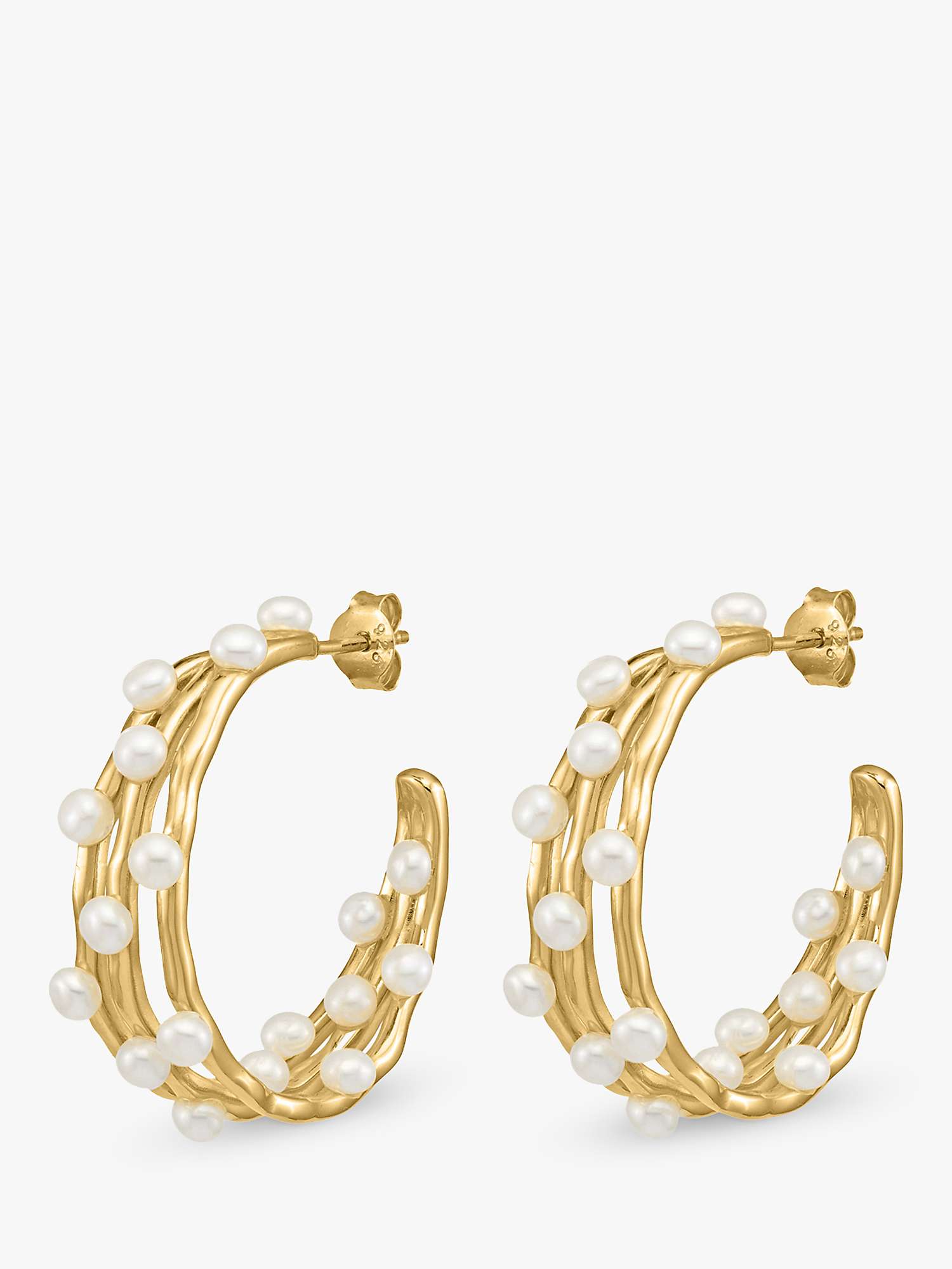 Buy Dower & Hall Medium Triple Row Waterfall Pearl Hoop Earrings, Gold/White Online at johnlewis.com