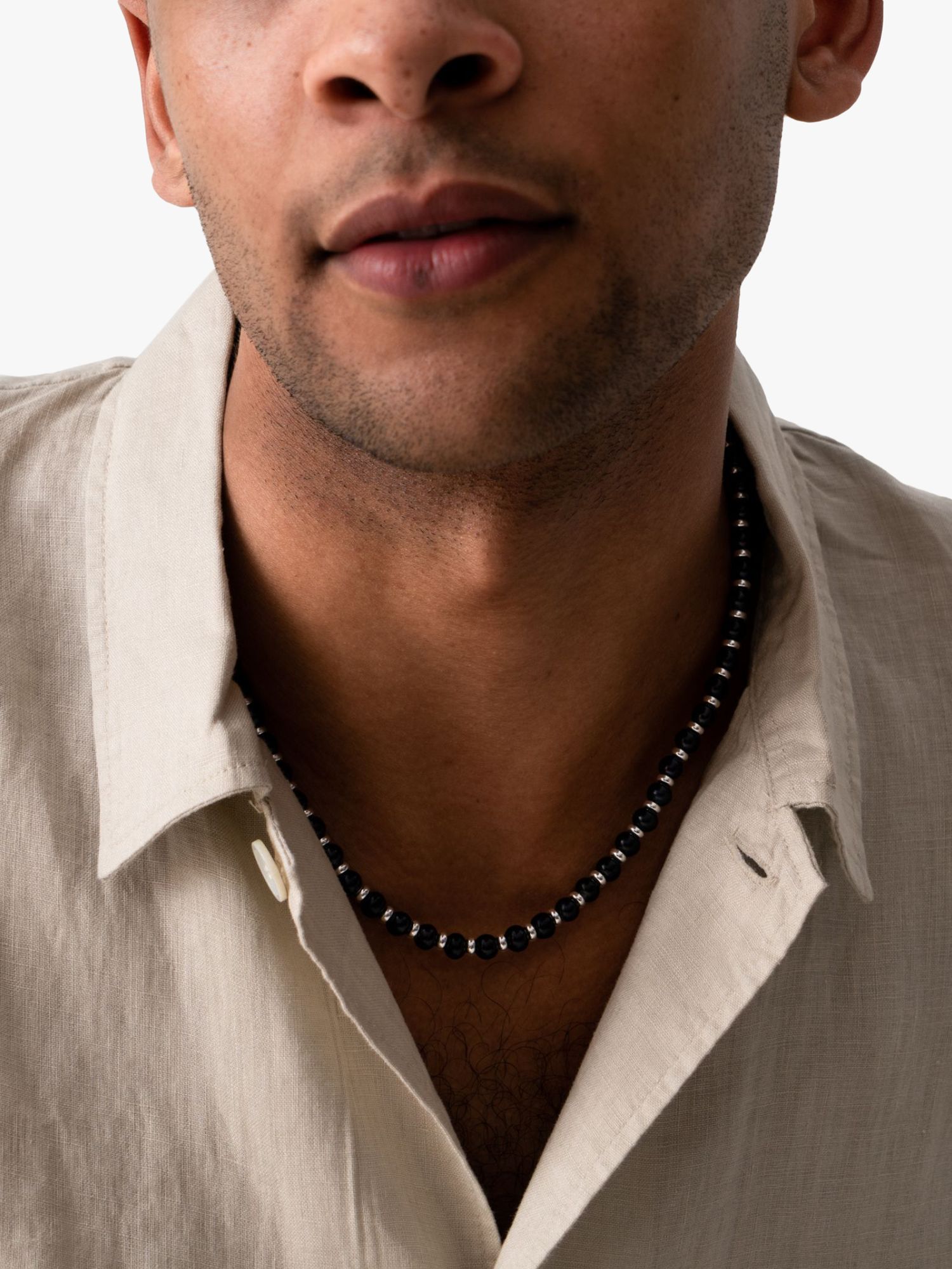 Buy Dower & Hall Men's Halo Freshwater Pearl Collar Necklace, Black/Silver Online at johnlewis.com