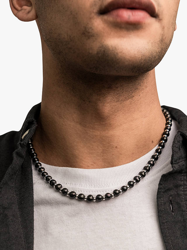 Dower & Hall Men's Halo Freshwater Pearl Collar Necklace, Black/Silver