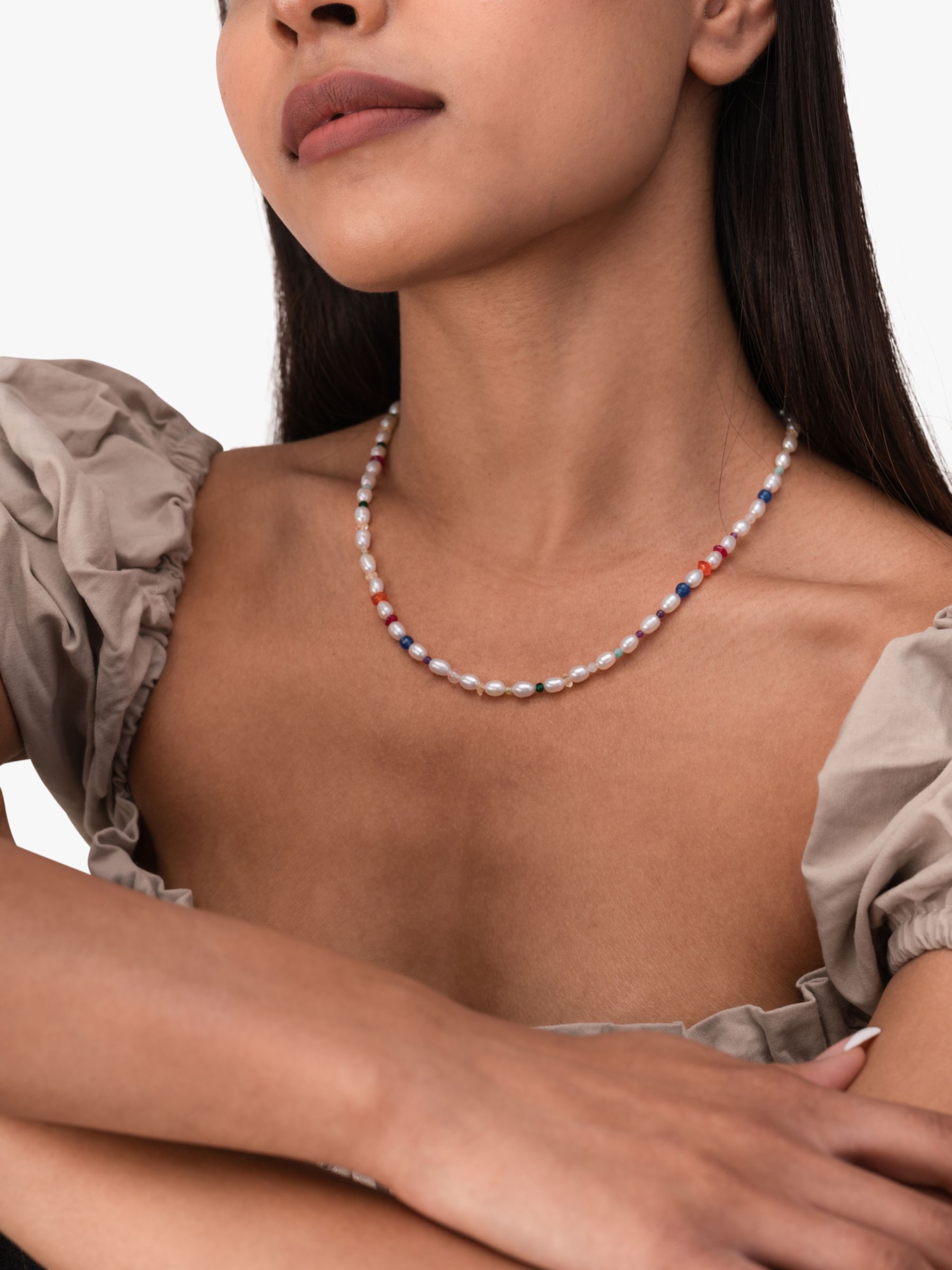Buy Dower & Hall Carnival Mixed Stone Freshwater Pearl Collar Necklace, White/Multi Online at johnlewis.com