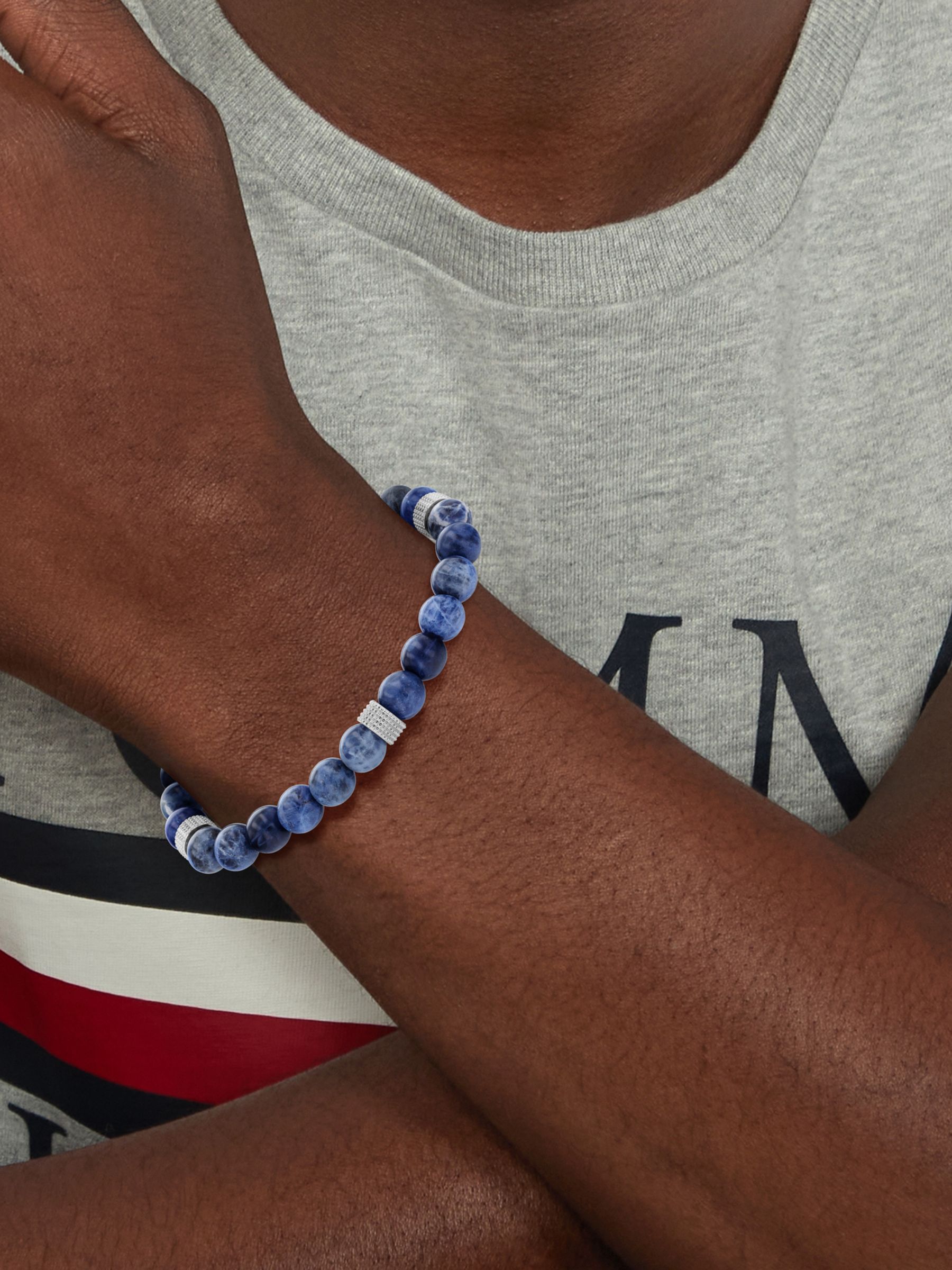 Buy Tommy Hilfiger Men's Stone Beaded Bracelet, Silver/Blue Online at johnlewis.com