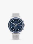 Tommy Hilfiger Men's Miles Chronograph Mesh Bracelet Strap Watch, Silver/Blue 1792018
