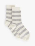 John Lewis Cashmere Blend Striped Ankle Socks, Light Grey/Ivory
